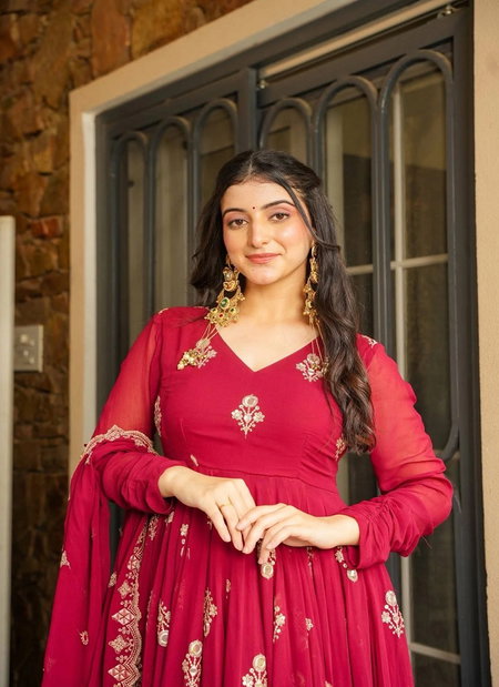 NSR 865 Heavy Faux Georgette With 3mm Embroidery Sequence Work Gown With Bottom Dupatta Wholesalers In Delhi